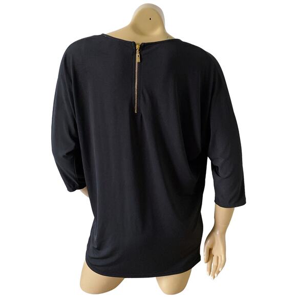 41 HAWTHORN Womens Size Medium Black Polyester Blend Back Zip 3/4 Sleeve Shirt - Picture 4 of 6